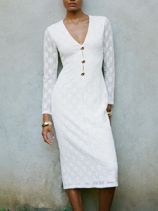 Zara Dresses & Skirts - Zara white boho crochet long sleeves midi dress NWT